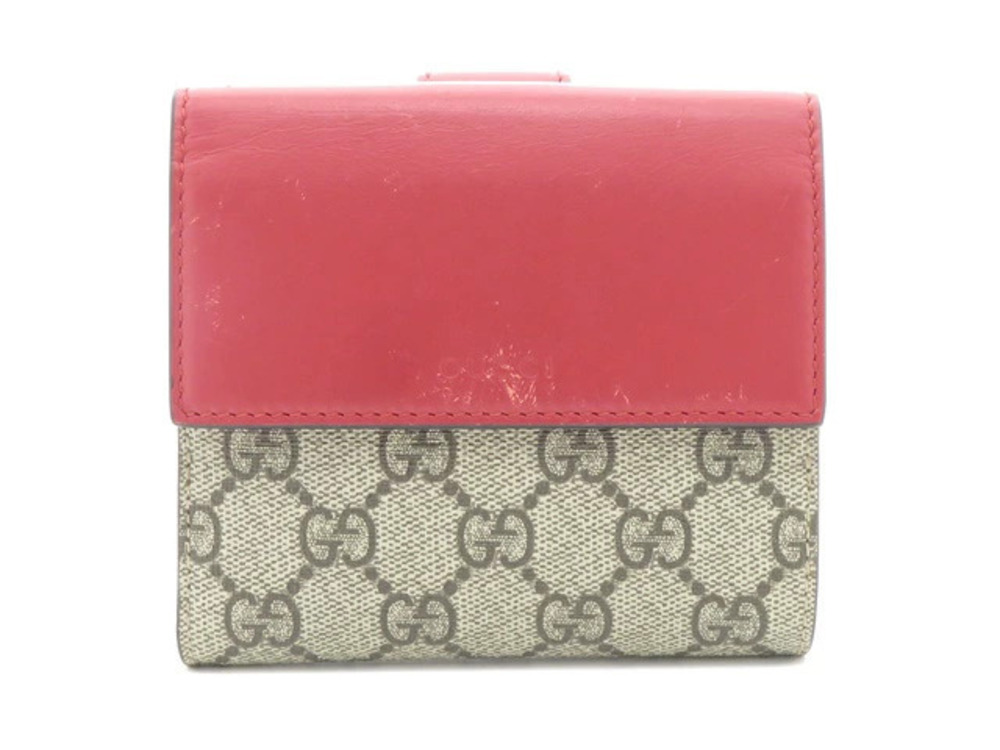 Gucci GG Supreme double clasp wallet red Beige Cream pink leather canvas